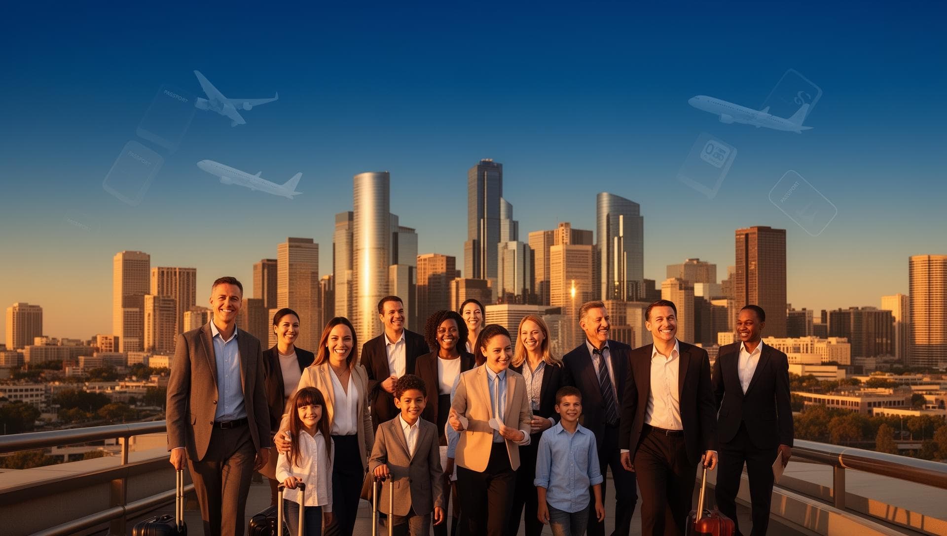 Diverse group of professionals and families